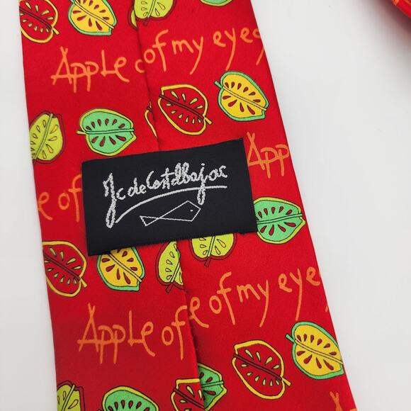 JC de Castelbajac Apple of My Eyes Neck Tie Silk Red Italy Designer Novelty Geek - Picture 5 of 8